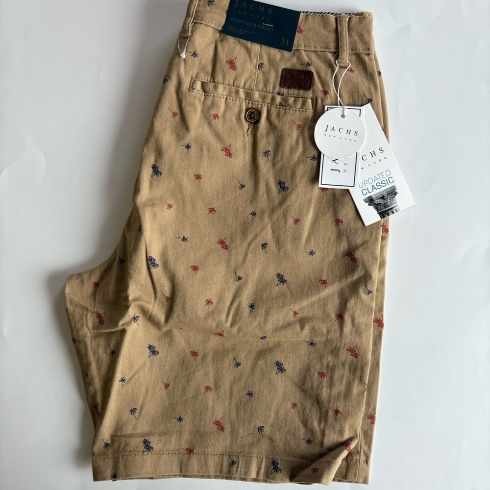 Jachs NY Men's 31 Khaki Bleecker‎ Shorts Blue Red Palm Trees Tropical Resort NWT